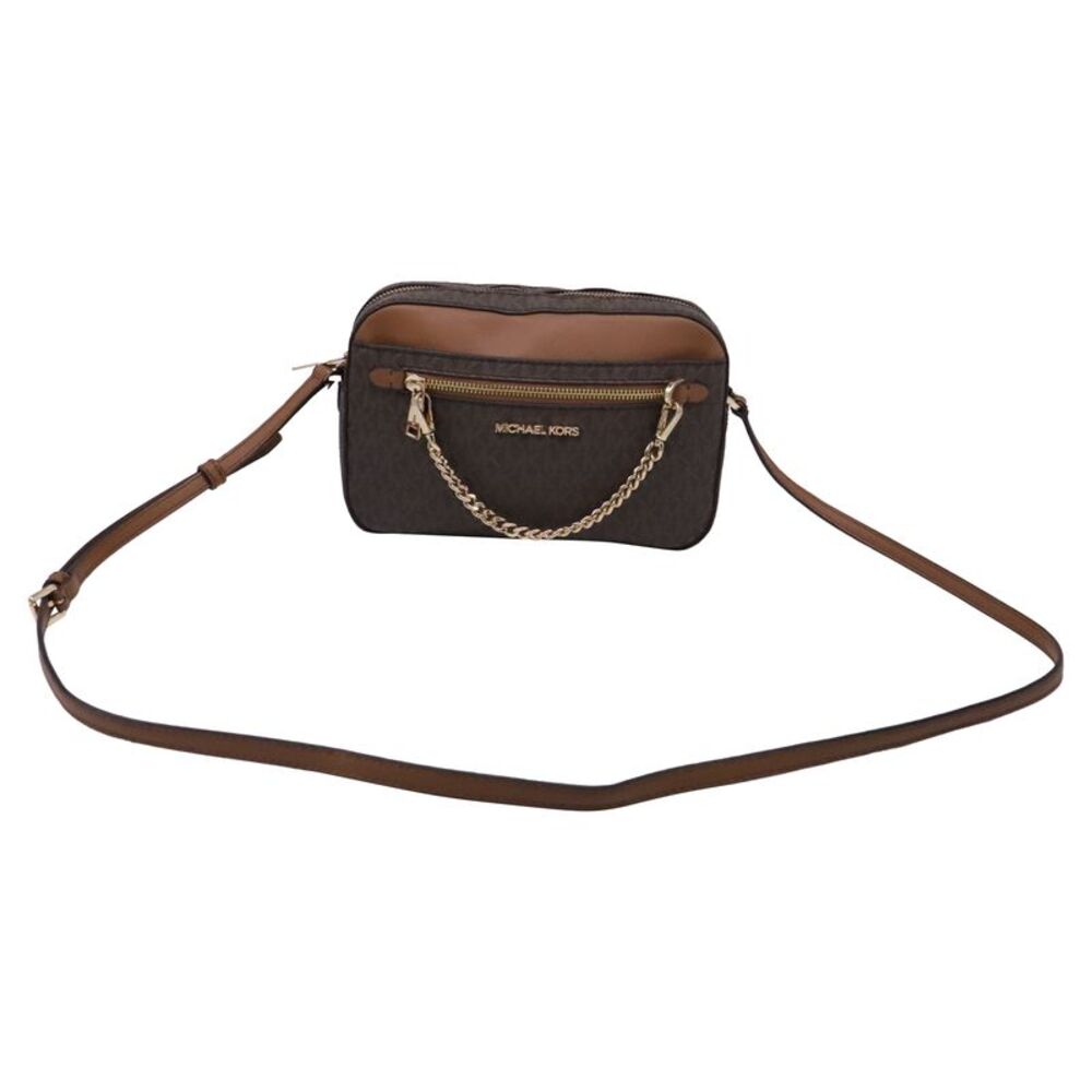 Michael Kors Jet Set Large EW Zip Chain Crossbody Bag in Brown Leather